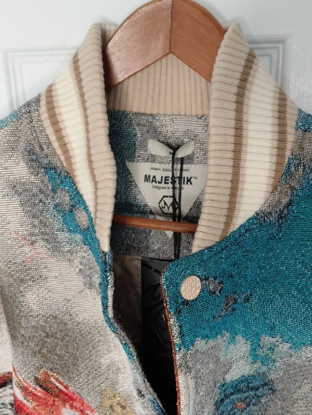 Majestic Multicolor Graphic Football Knit Jacket - Picture 8 of 11